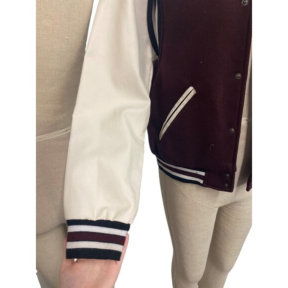 Ring Of Fire Mens Varsity Jacket Size L Maroon & White Polyester - Picture 3 of 12